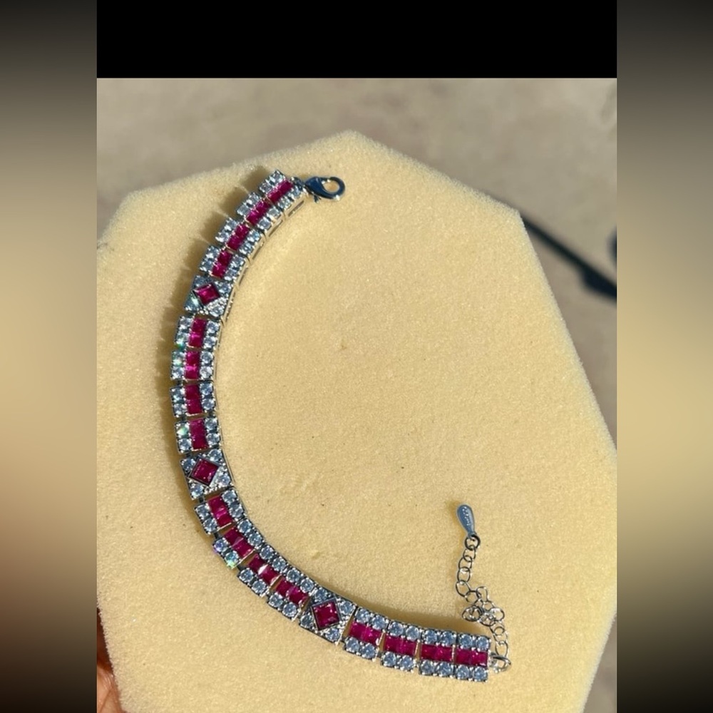 Swarovski Pink and Clear Crystal Bracelet in Silver Tone - Picture 4 of 12